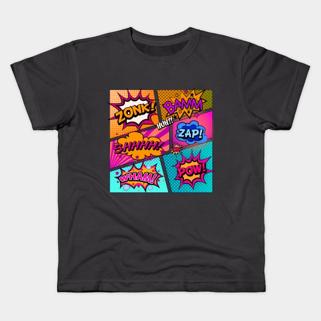 Colorful Comic Book Panels Kids T-Shirt by AlondraHanley